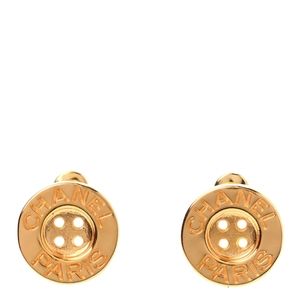 Chanel Gold Paris Button Stud Earrings Gold 2020A